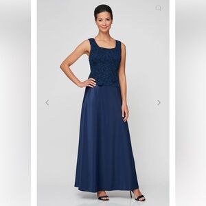 Alex Evenings NWT Navy Blue Lace & Satin Maxi Dress Gown
